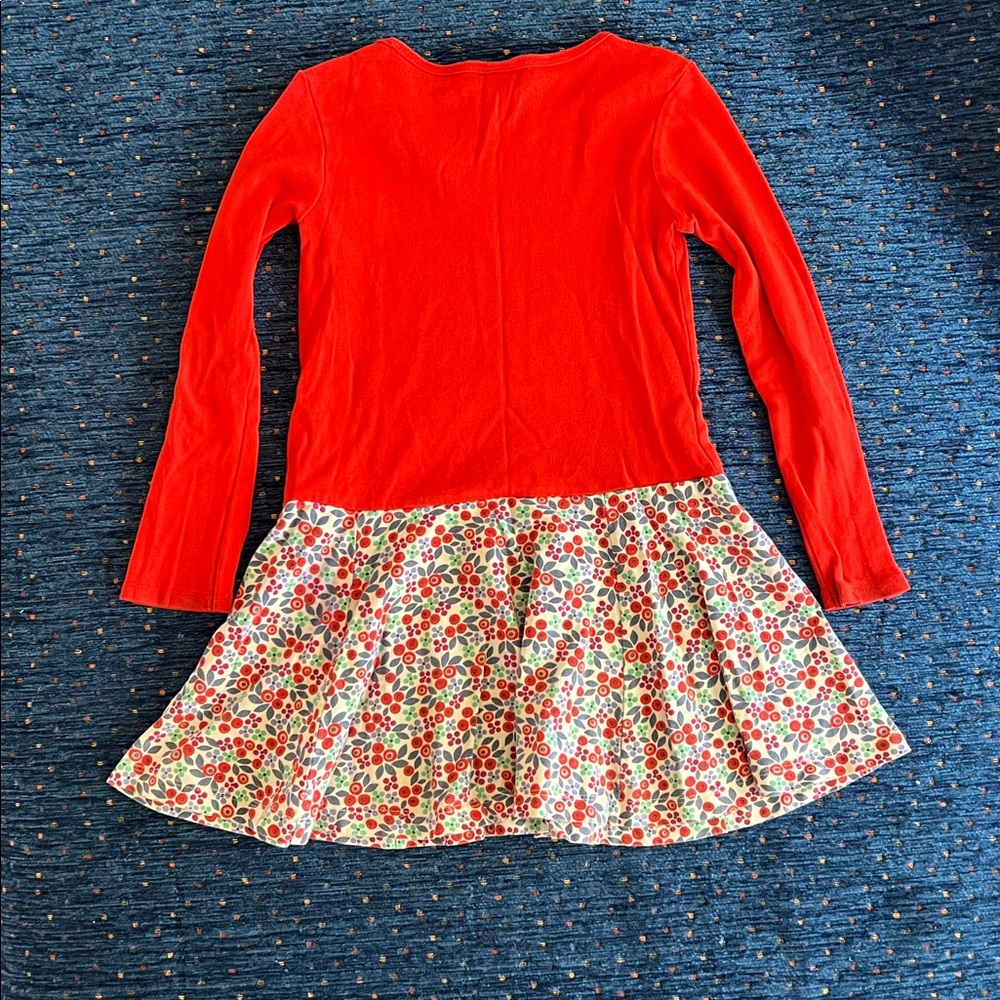 Tea collection size 6 Red Long Sleeve Dress with Floral Skirt - Picture 4 of 5